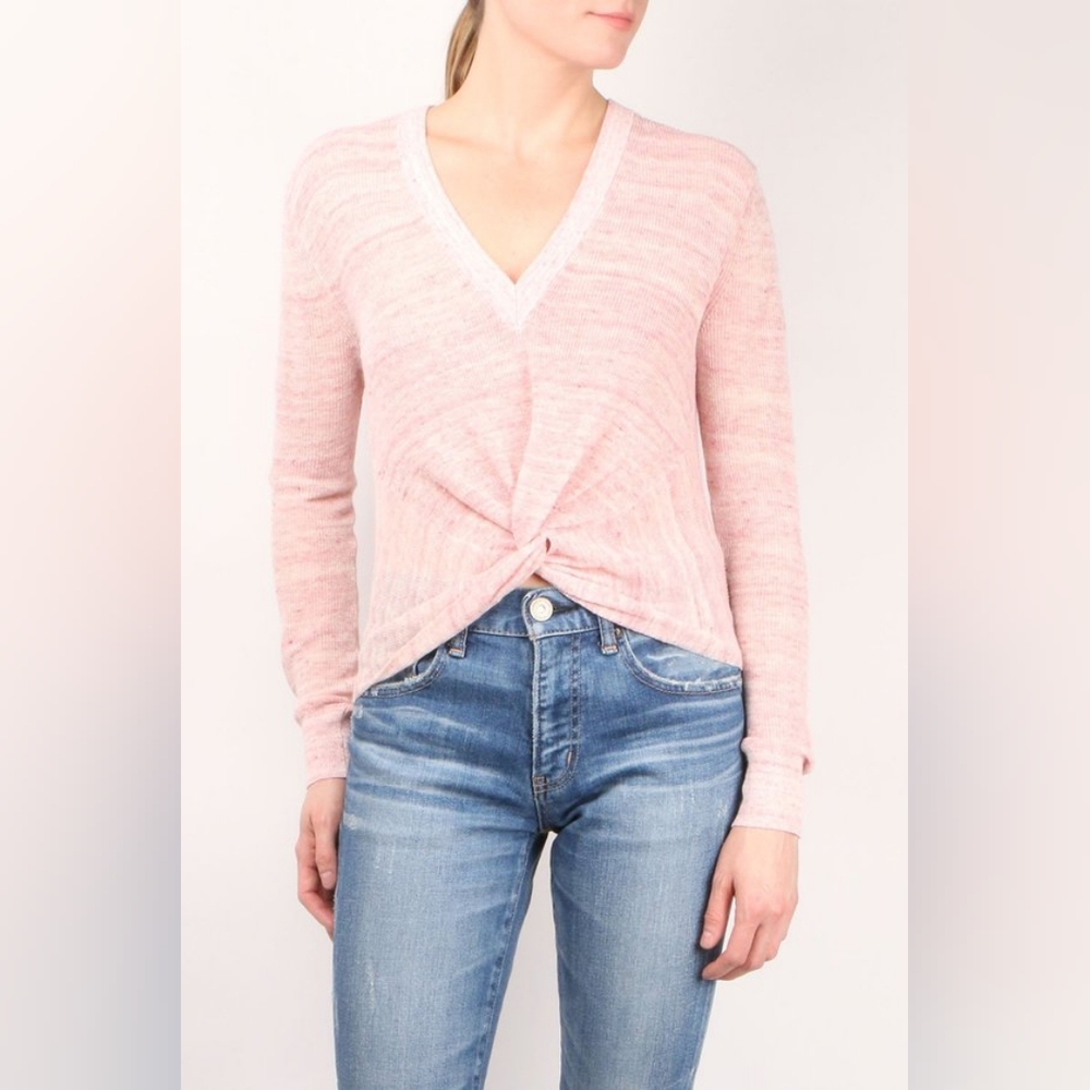 New VERONICA BEARD Soren Pink Linen Knit Twist Front Sweater XS